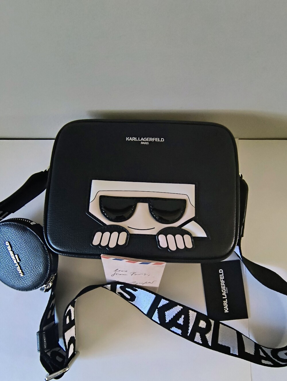 Karl Lagerfeld Black Crossbody Bag with Logo Strap